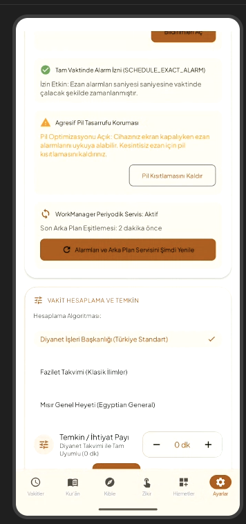 Tam Vaktinde Alarm İzni ve Temkin Ayarı