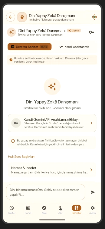 Dini Yapay Zeka Danışmanı Gemini Ekranı