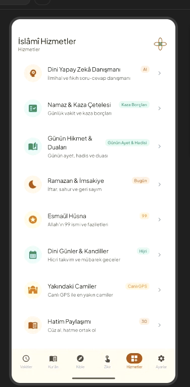 İslami Hizmetler ve Günün Ayet Hadis Ekranı